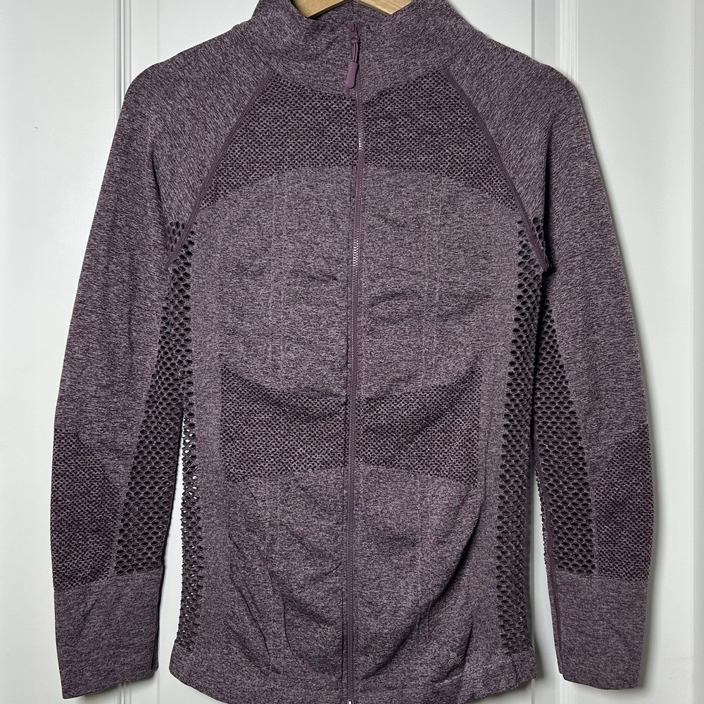 Soho Sport Plum Seamless Mesh‎ Panel Breathable Full Zip Fitted Athletic Jacket
